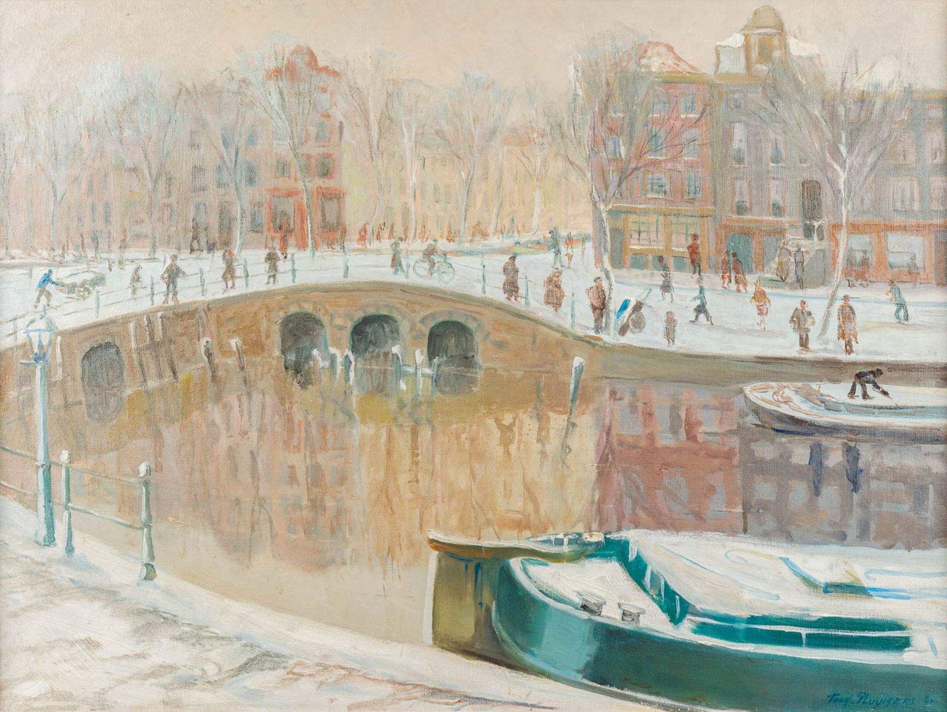Antoine PLUYMERS (1910-1967) 'De Brouwersgracht onder de sneeuw' oil on canvas. 1940 (W:60 x H:81 cm
