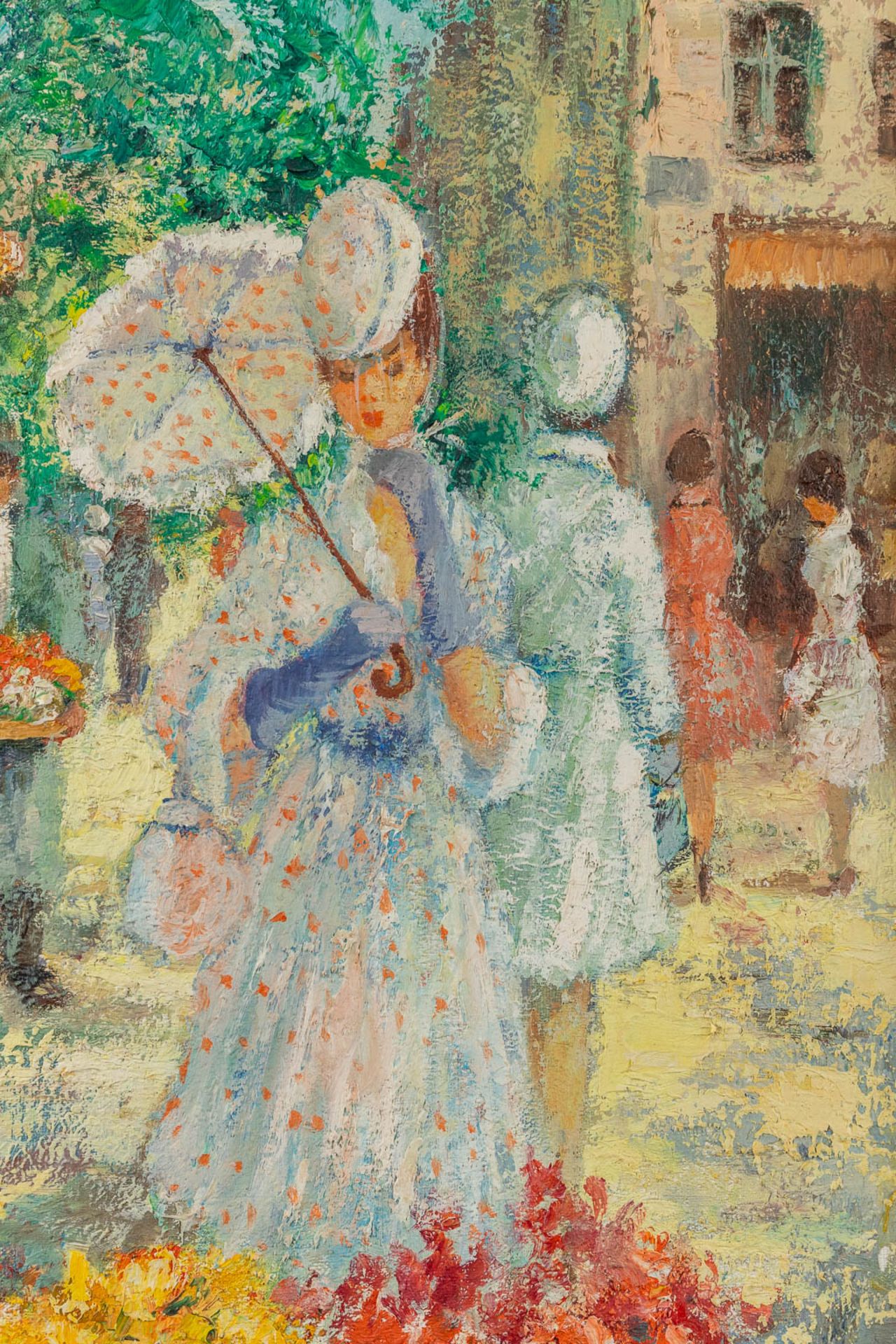 Marguerite AERS (1918-1995) 'The Flower Market' oil on canvas. (W:45 x H:55 cm) - Image 6 of 8