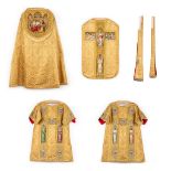 Exceptional Lithurgical vestments 'A Cope, Two dalmatics and a Roman Chasuble'. Rich embroideries, f