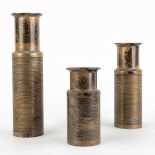 Roger BONDUEL (1930) 'Three Vases' patinated bronze. (H:21 x D:5,5 cm)