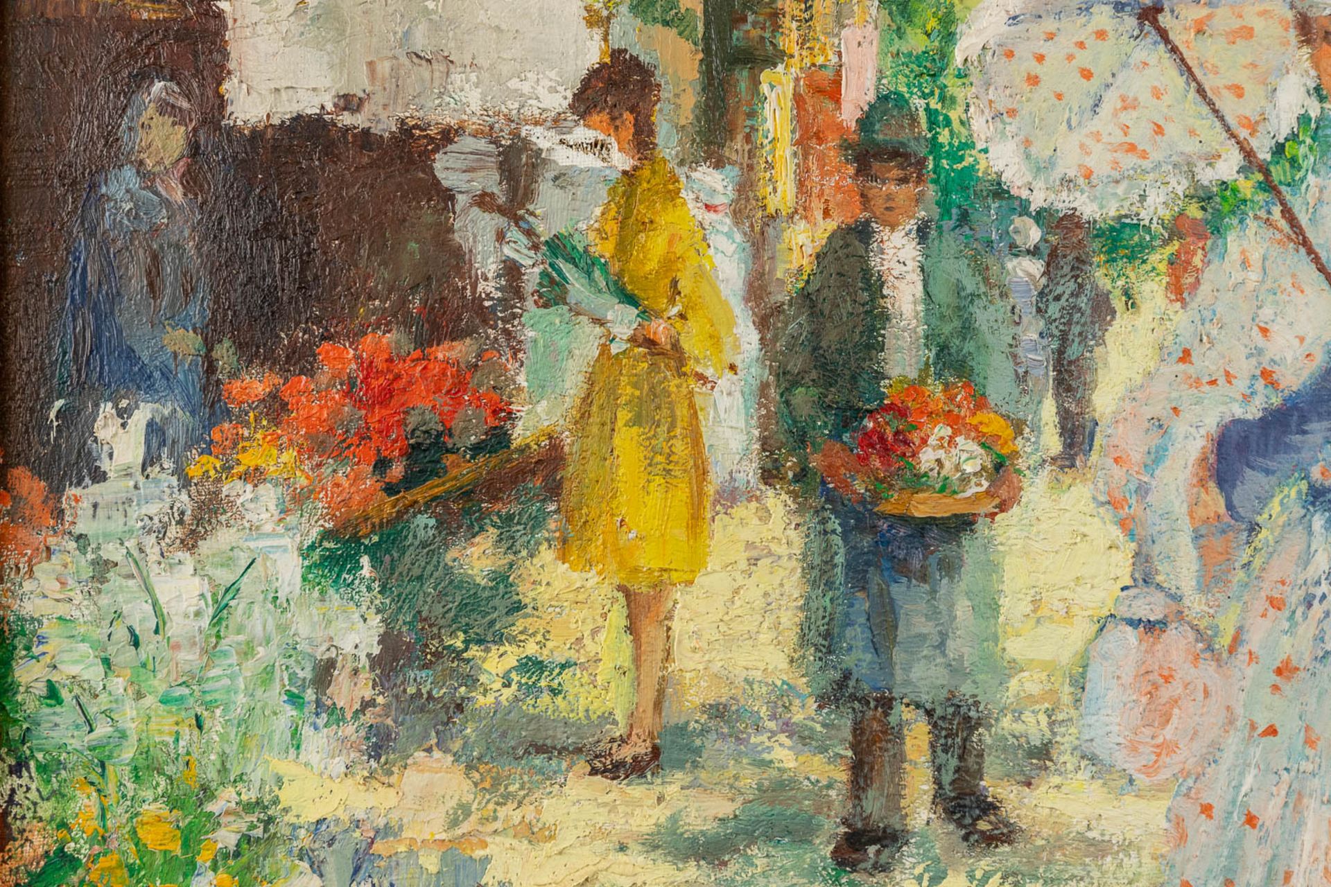 Marguerite AERS (1918-1995) 'The Flower Market' oil on canvas. (W:45 x H:55 cm) - Image 4 of 8