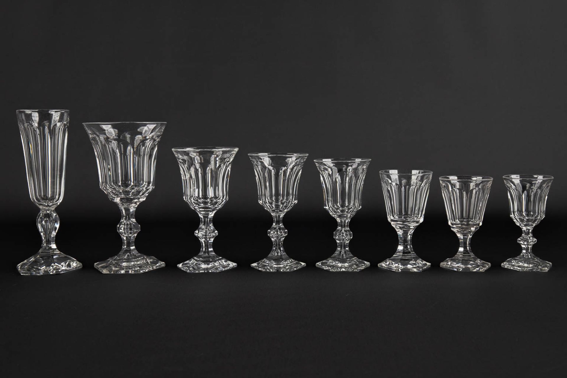 Val Saint Lambert 'Metternich' a set of 46 crystal glasses, added are other glasses (H:18 cm)