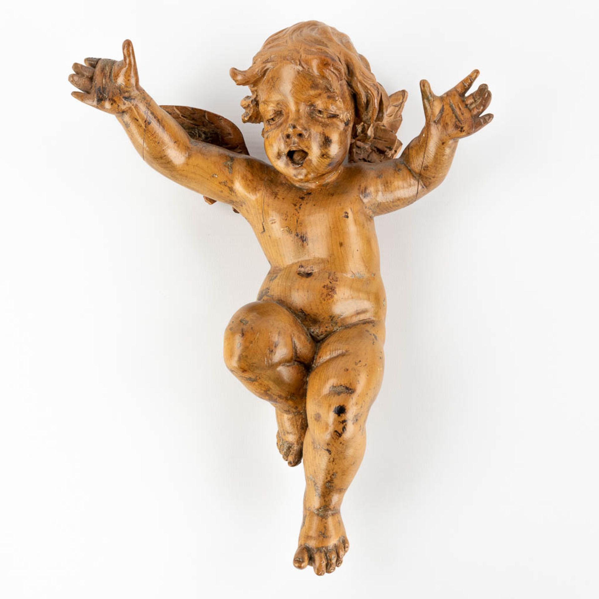 A pair of wood-sculptured putti, basswood, 18th C. (W:22 x H:30 cm) - Image 3 of 14