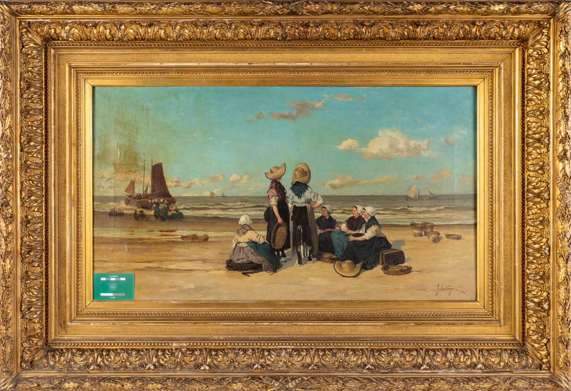 Félix COGEN (1838-1907) 'Fisherman's wife on the beach' oil on canvas. (W:80 x H:45 cm) - Image 2 of 9