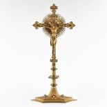 A crucifix, richly decorated with cabochons, enamel and bronze. 1913. (D:12,5 x W:33 x H:67,5 cm)