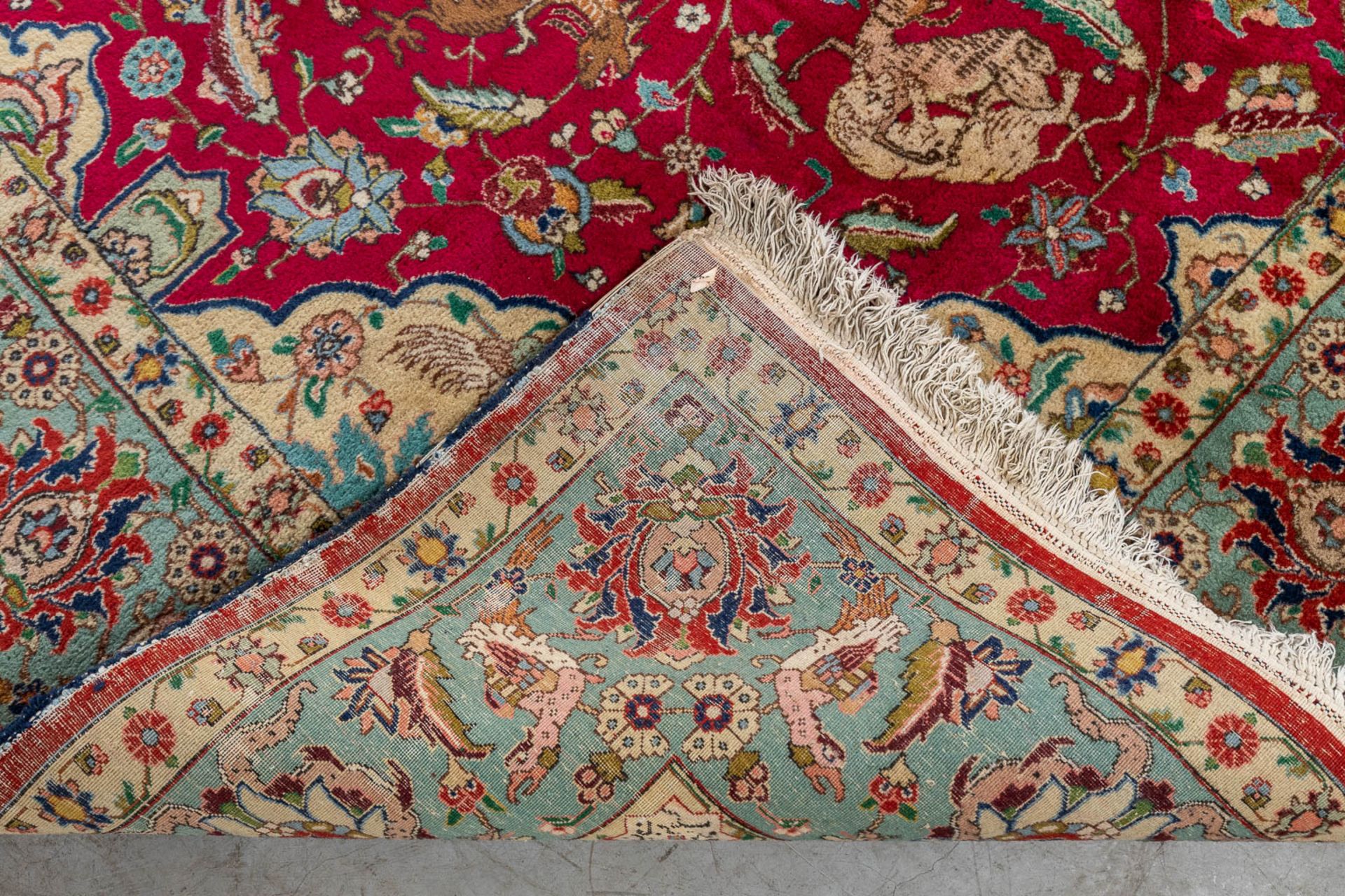An Oriental hand-made carpet, decor of mythological figurines. (D:275 x W:350 cm) - Bild 8 aus 9
