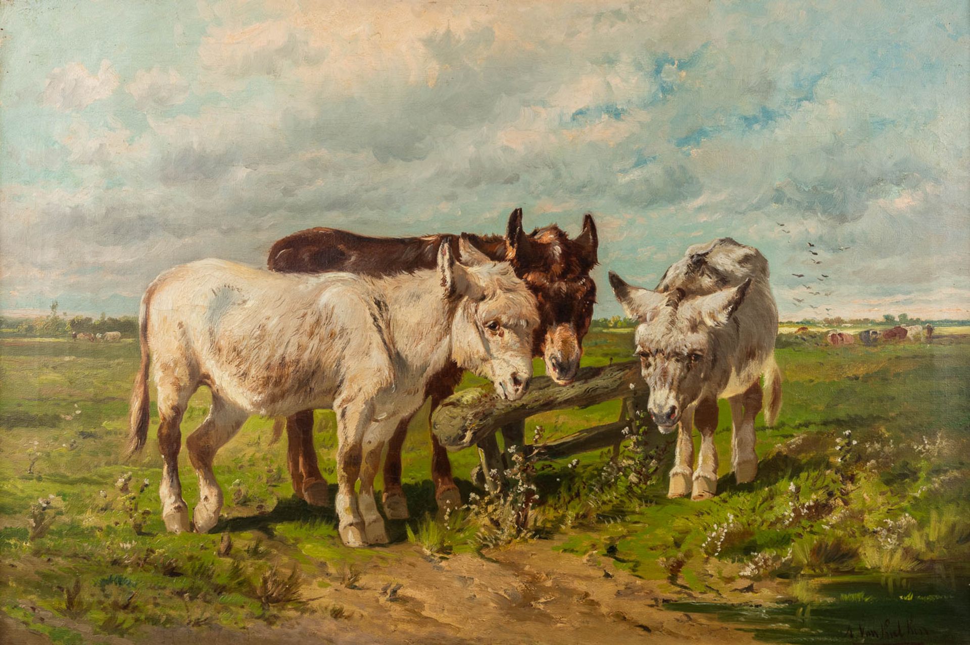Henry SCHOUTEN (1857/64-1927) 'Three Donkey's' oil on canvas. (W:90 x H:61 cm)
