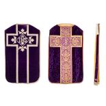 Lithurgical vestments 'Two Roman Chasubles', embroideries with a floral decor and IHS logo and Chris