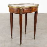 An antique side table, Louis XVI, marquetry mounted with bronze and marble, 18th C. (D: 49 x W: 72