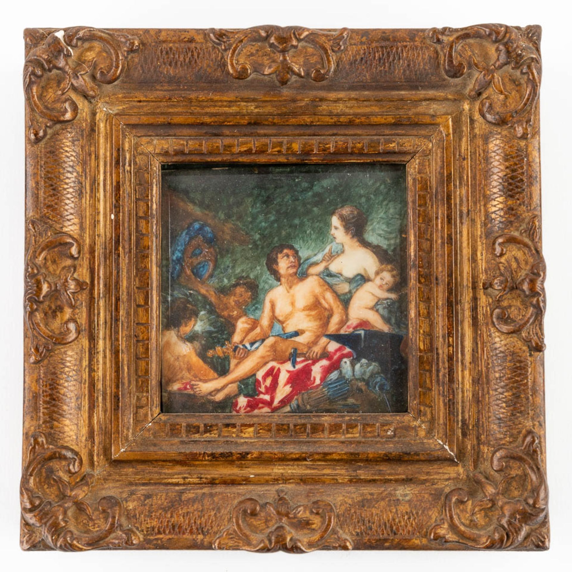 Two miniature paintings, oil on bone. After François Boucher. 19th C. (W:9 x H:9 cm) - Image 3 of 11