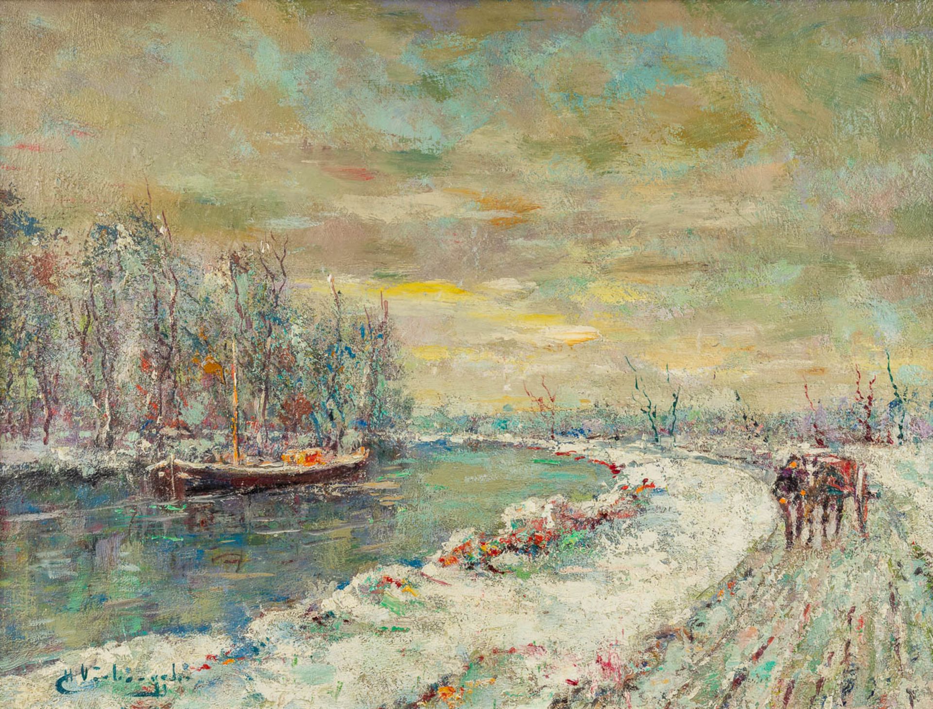 Charles Henri VERBRUGGHE (1877-1974) 'Winter Landscape' oil on panel (W:61 x H:46 cm)