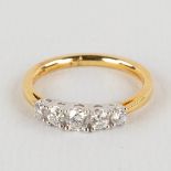A ring, 18kt yellow and white gold with 5 diamonds, appr. 0,52ct. Ring size 54.
