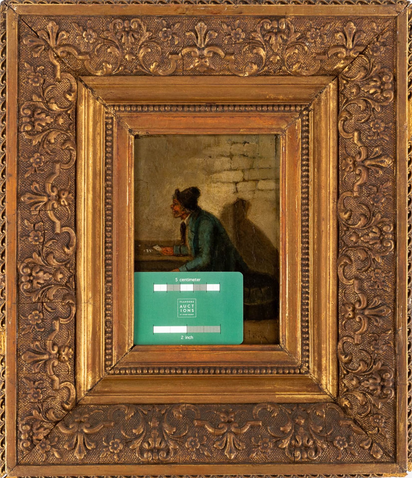 Konstant LATOUR (XIX-XX) 'Card Player' oil on panel. (W:12 x H:18 cm) - Image 2 of 6