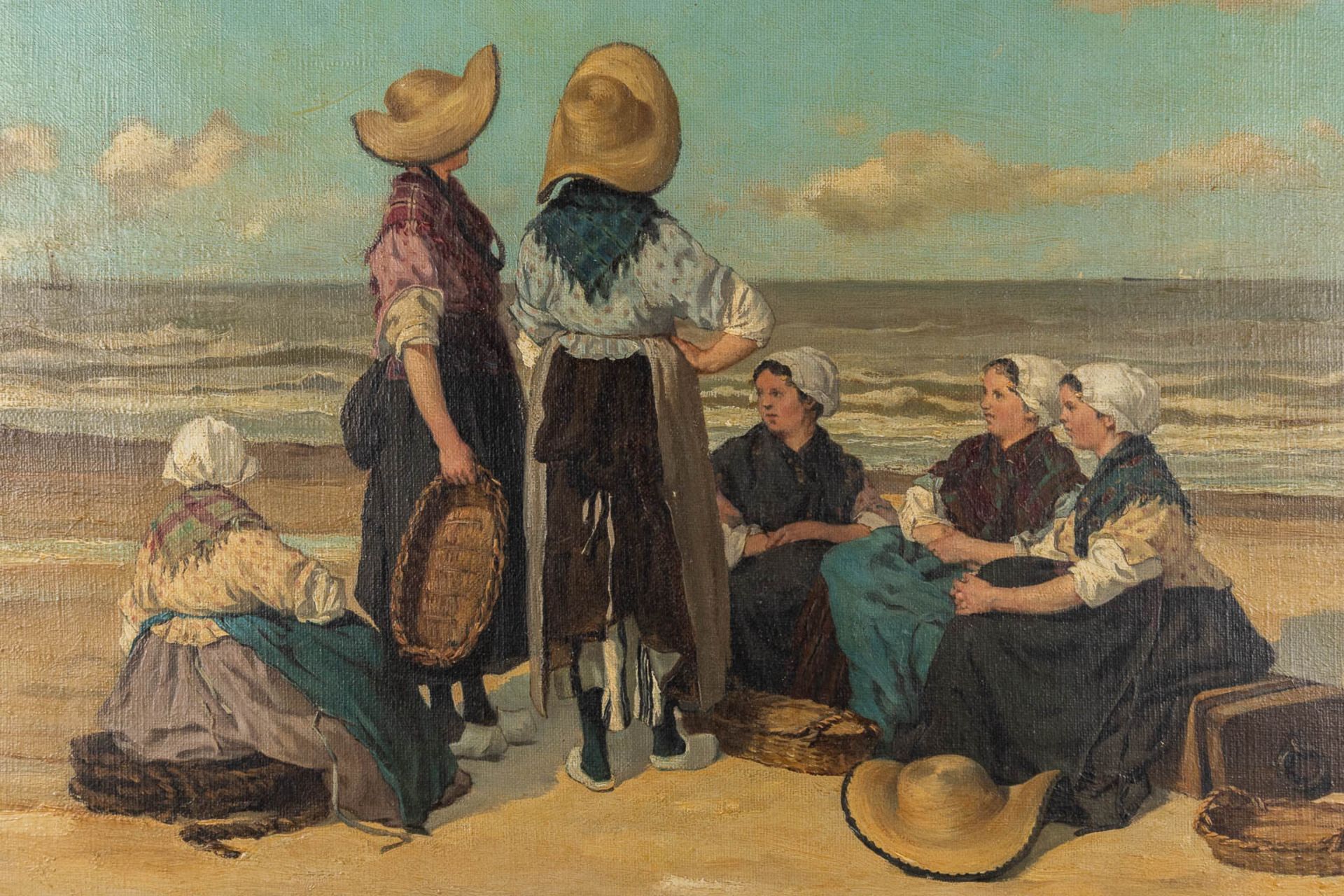 Félix COGEN (1838-1907) 'Fisherman's wife on the beach' oil on canvas. (W:80 x H:45 cm) - Image 5 of 9
