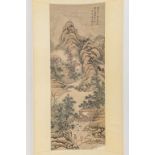 A Chinese scroll, decor of a mountain landscape. (W:26 x H:68 cm)