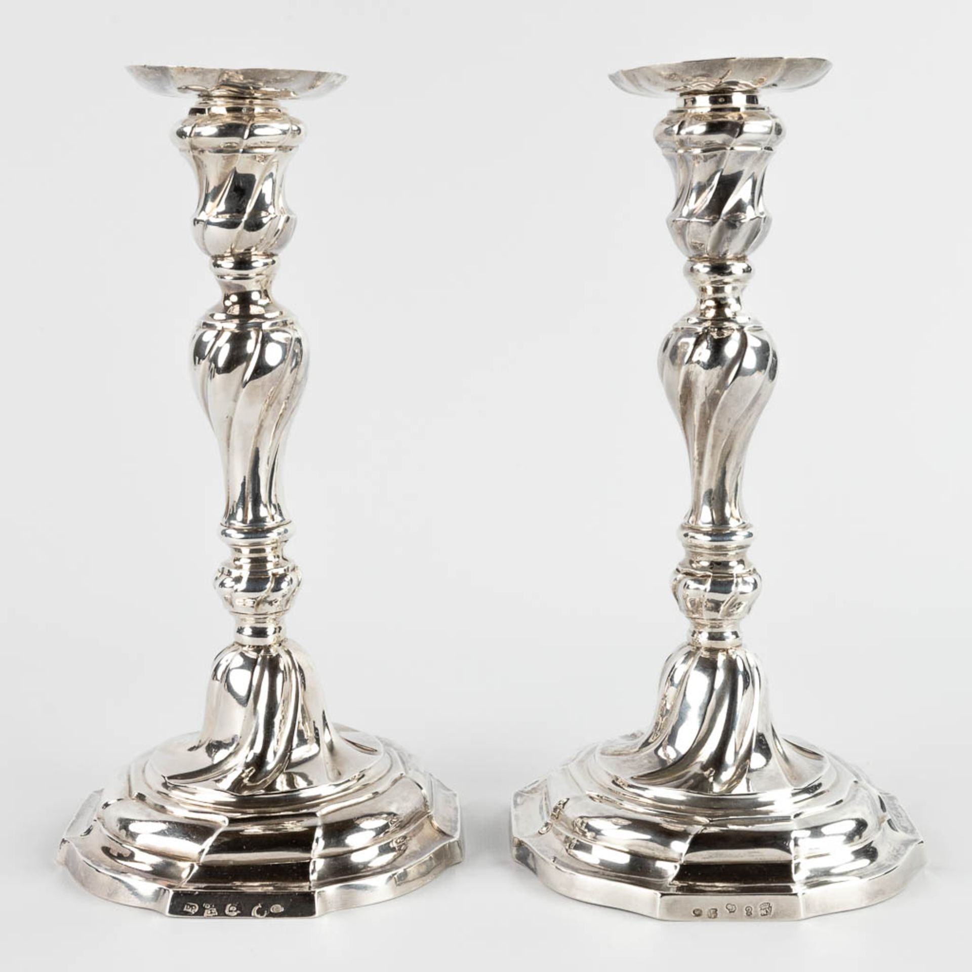 A pair of antique silver candlesticks, Ghent, 1777. Marked N.J. Viene (Viette?). Belgium, 18th C. 61