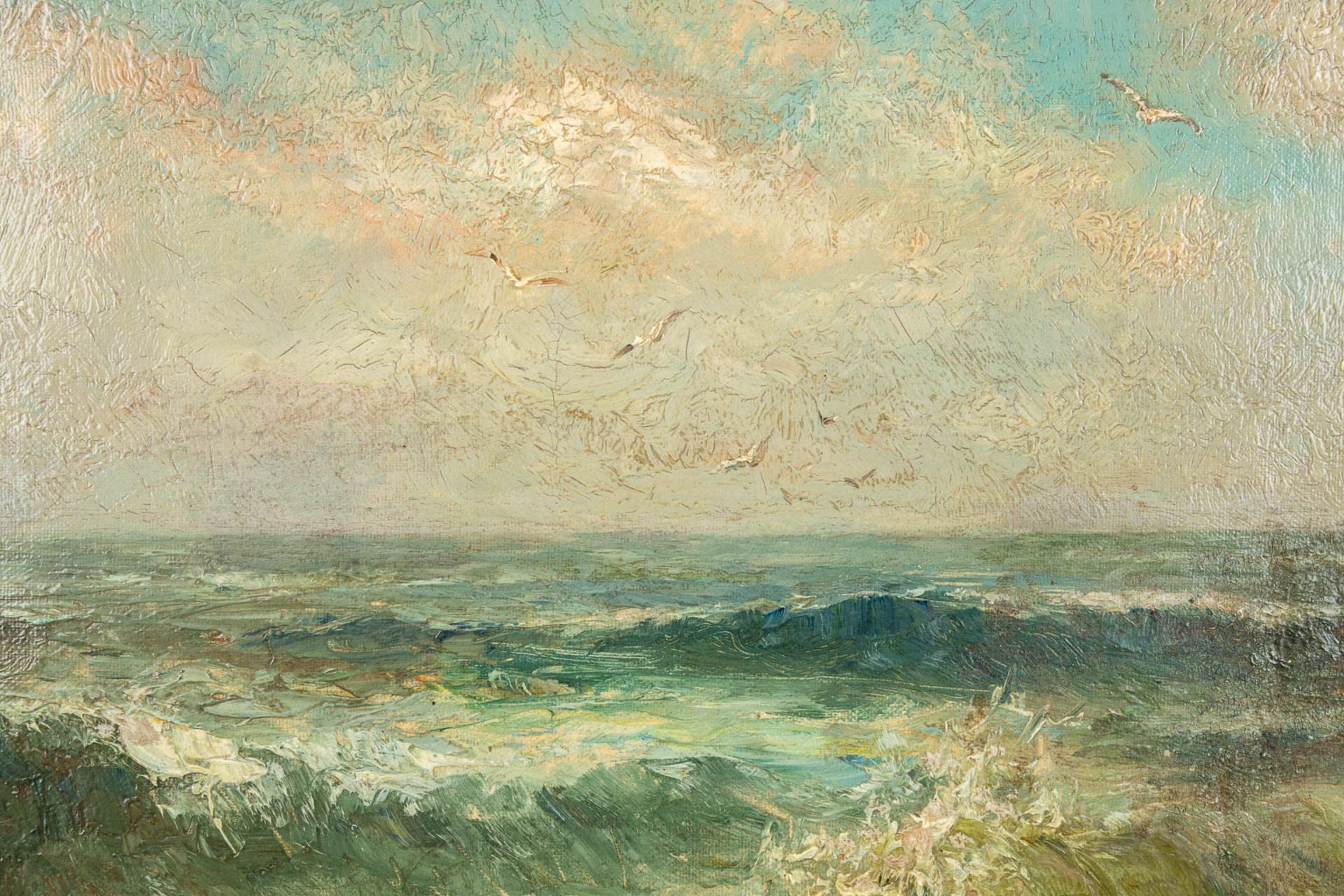 Romain STEPPE (1859-1927) 'View of the North Sea' oil on canvas. (W:69 x H:50 cm) - Image 4 of 7