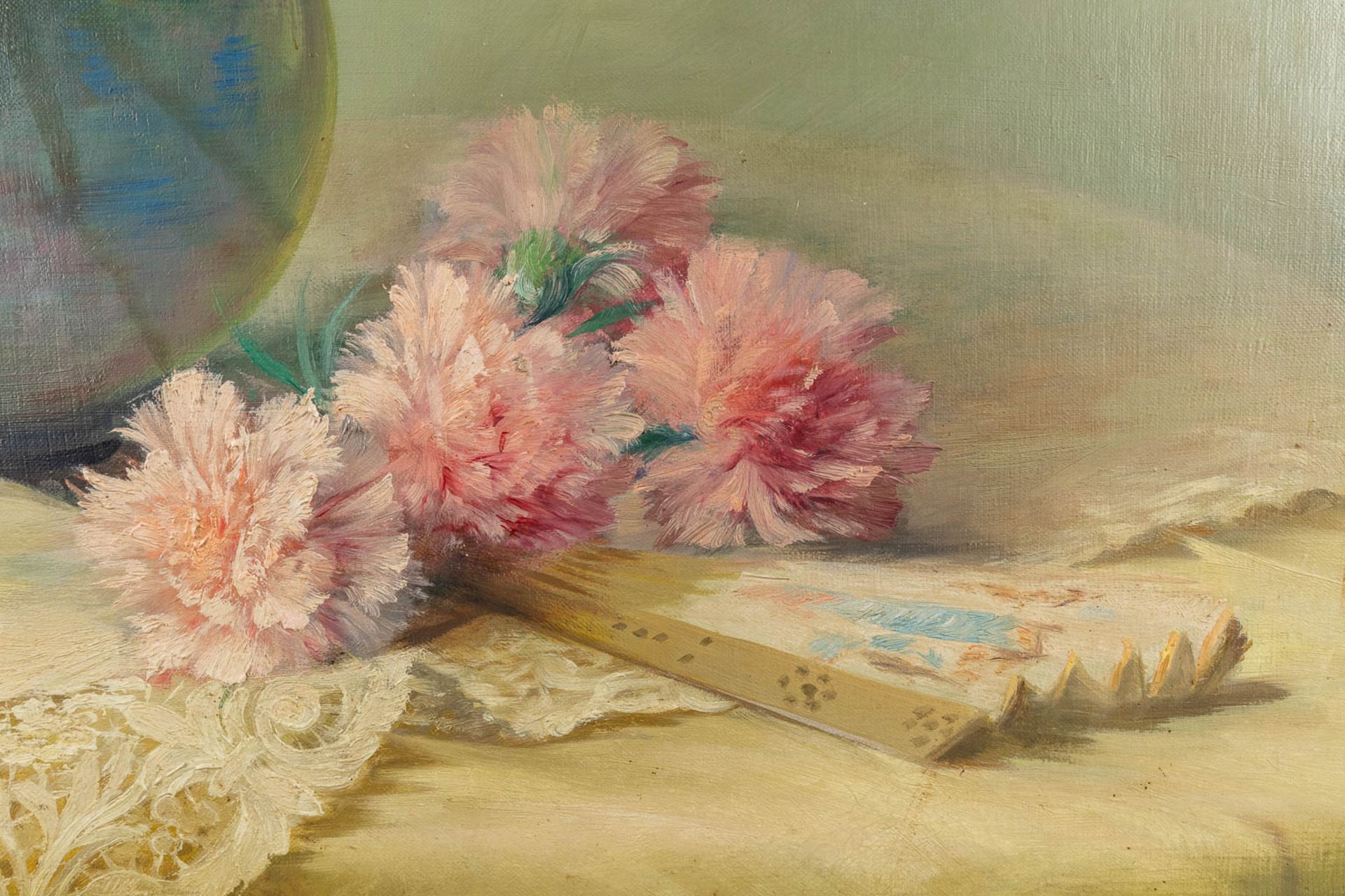 Julien STAPPERS (1875-1960) 'Flowers and porcelain' oil on canvas. (W:100 x H:80 cm) - Image 6 of 8