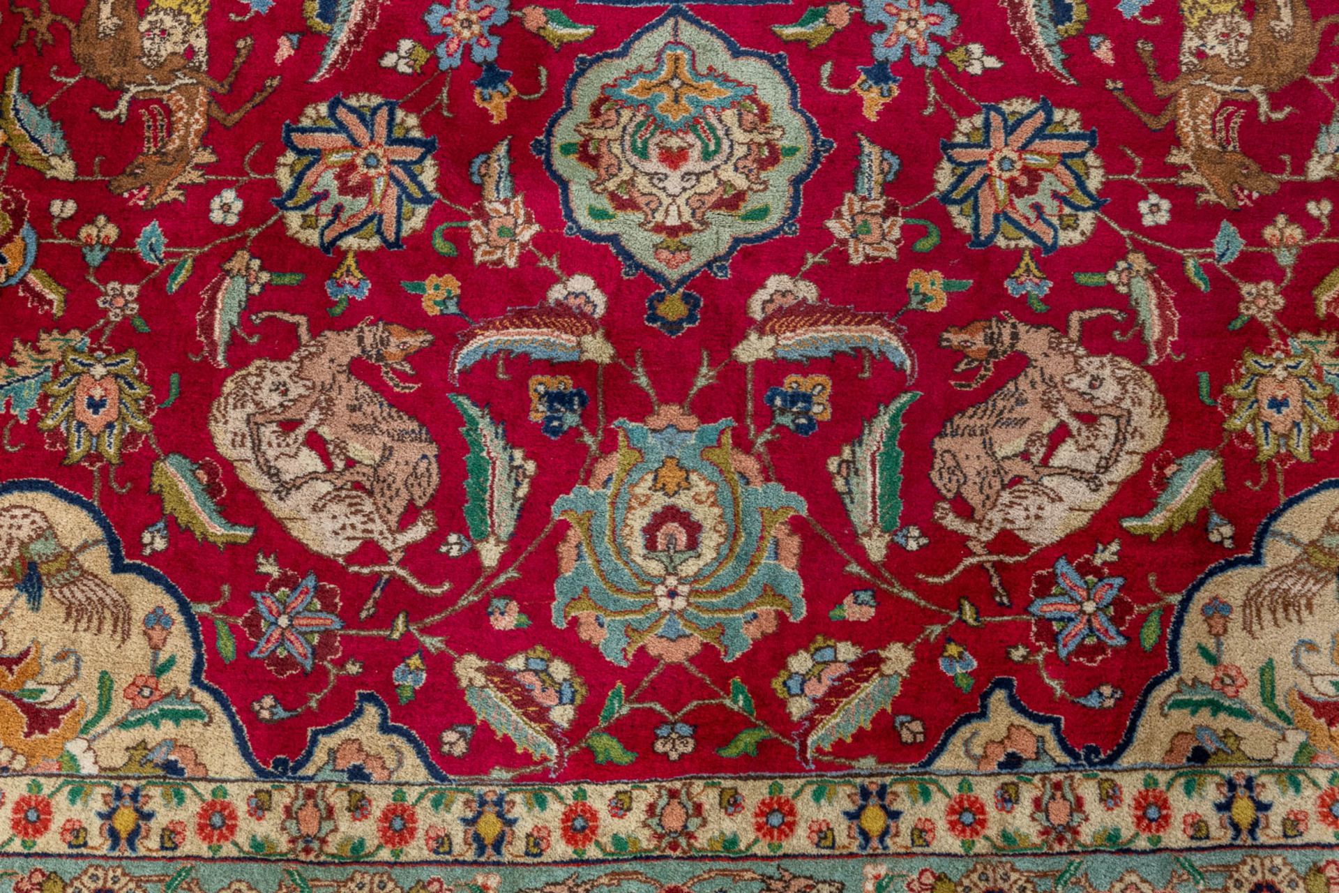 An Oriental hand-made carpet, decor of mythological figurines. (D:275 x W:350 cm) - Bild 6 aus 9