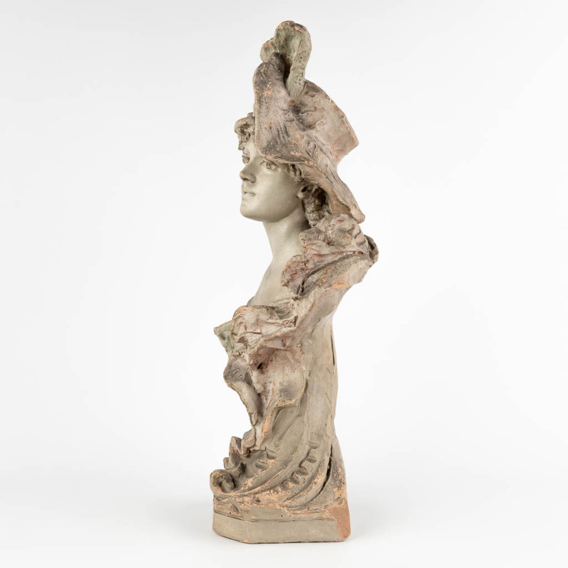 Van Hasselt &amp; Co, 'Bust of a lady' patinated terracotta. Art Nouveau period. (D:19 x W:28 x H:61 - Image 6 of 15