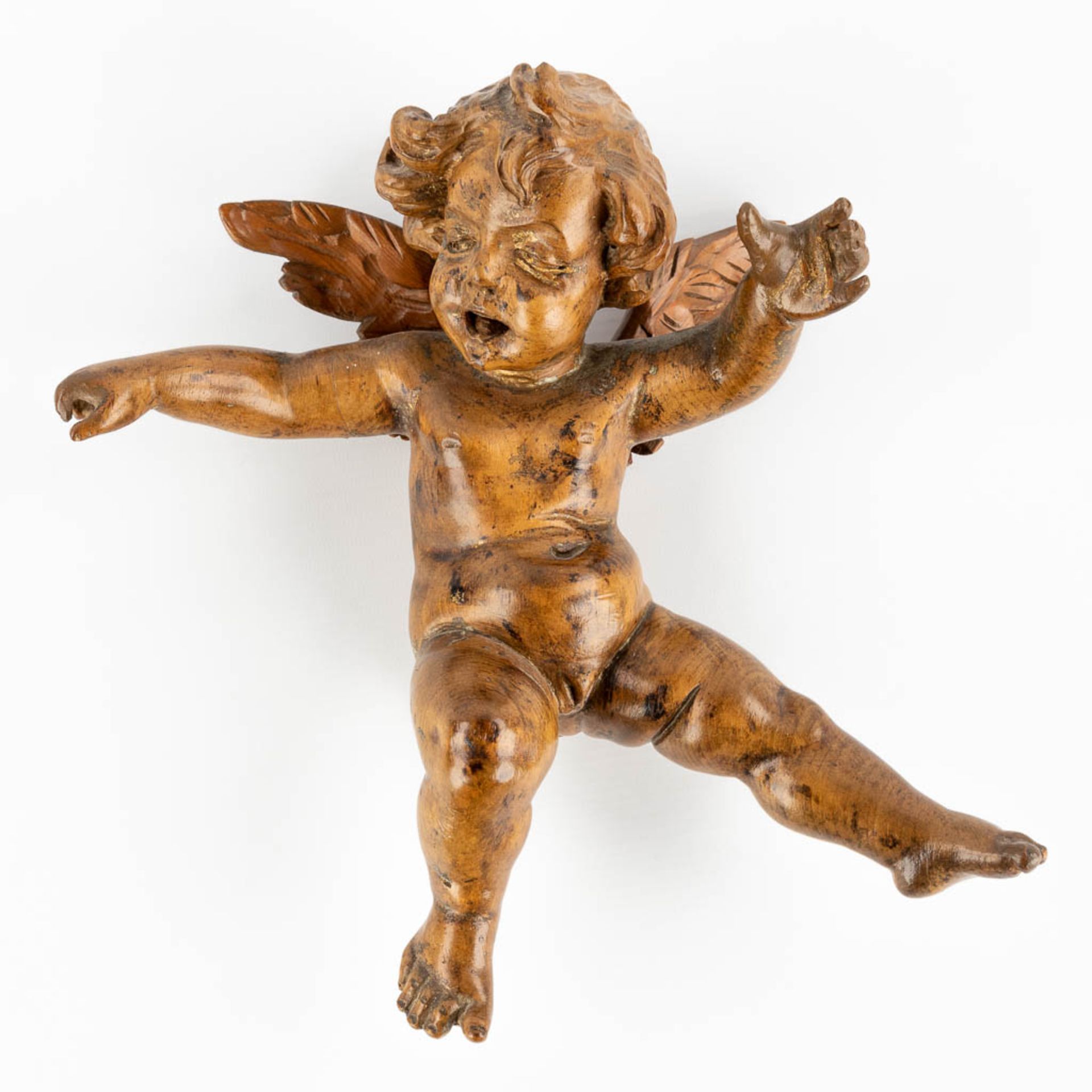 A pair of wood-sculptured putti, basswood, 18th C. (W:22 x H:30 cm) - Image 9 of 14