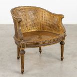 An armchair with double caning, Louis XVI style. 19th C. (D:60 x W:67 x H:71 cm)