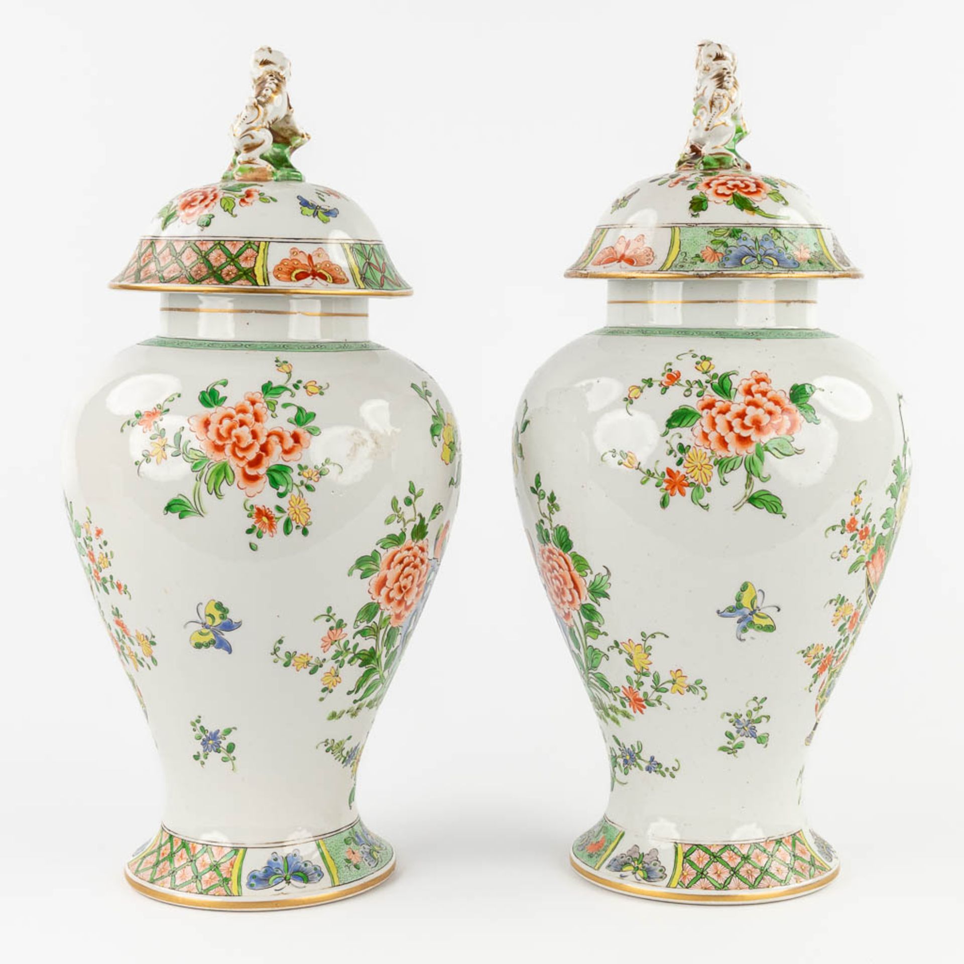 Samson, a pair of Oriental-inspired vases with hand-painted decor. 19th C. (H:42 x D:20 cm) - Image 3 of 14