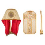 Lithurgical vestments 'Roman Chasuble, Humeral veil and Stola' thick gold thread and decorated embro