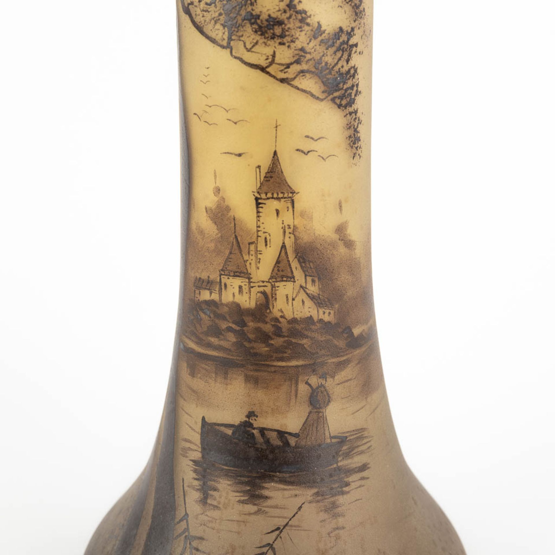 Pierre Jost for Verrerie Dolhain, a hand-painted vase. (H:35 x D:14,5 cm) - Image 10 of 11