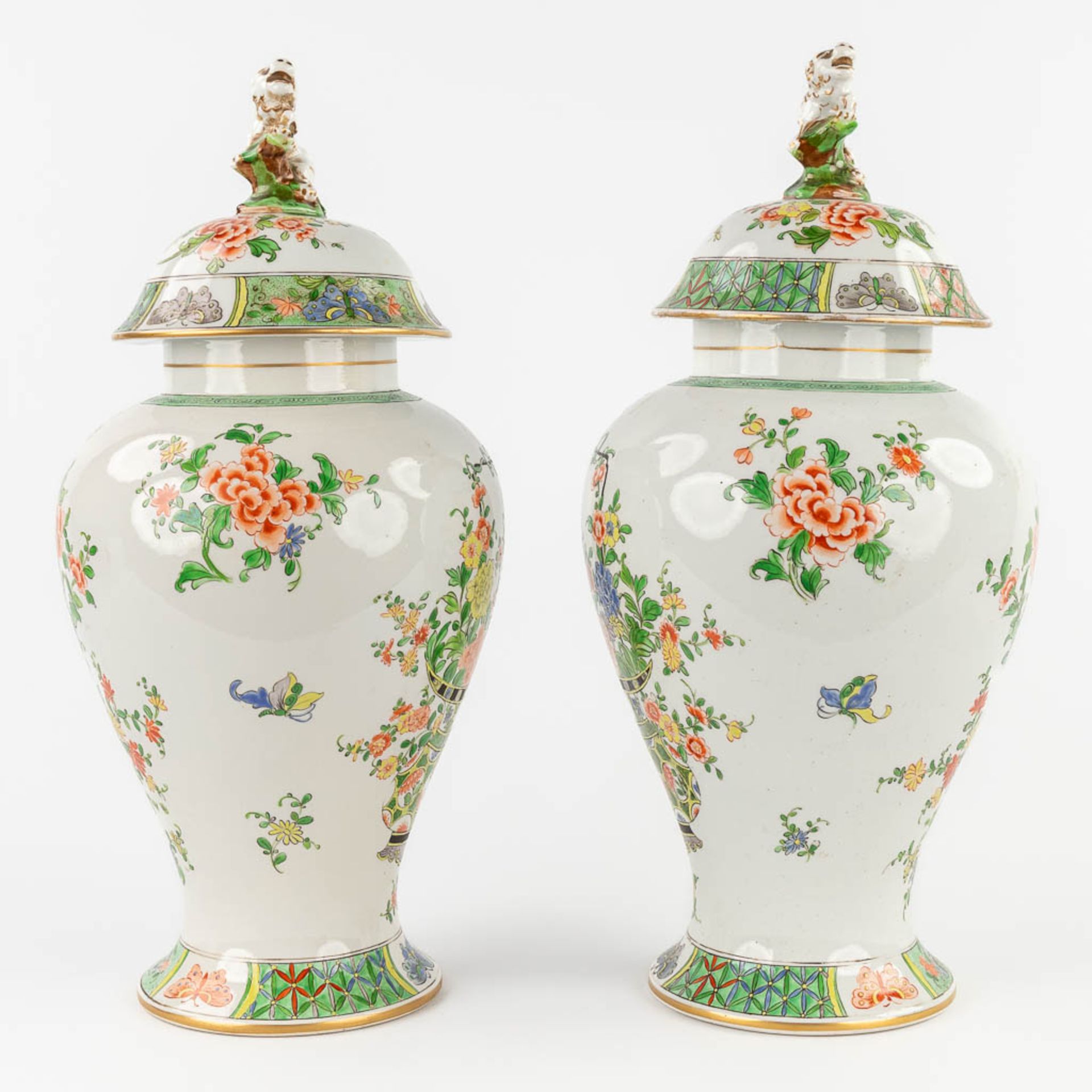 Samson, a pair of Oriental-inspired vases with hand-painted decor. 19th C. (H:42 x D:20 cm) - Image 5 of 14