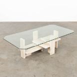 Willy BALLEZ (XX)(attr.) a mid-century travertine coffee table. (D:65 x W:125 x H:36 cm)