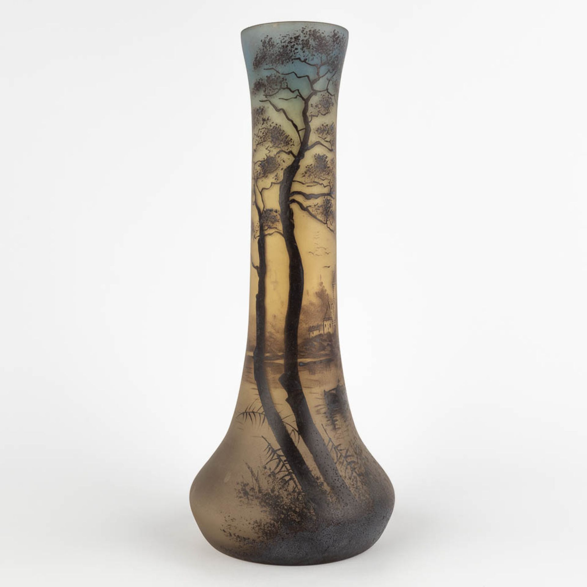 Pierre Jost for Verrerie Dolhain, a hand-painted vase. (H:35 x D:14,5 cm) - Image 3 of 11