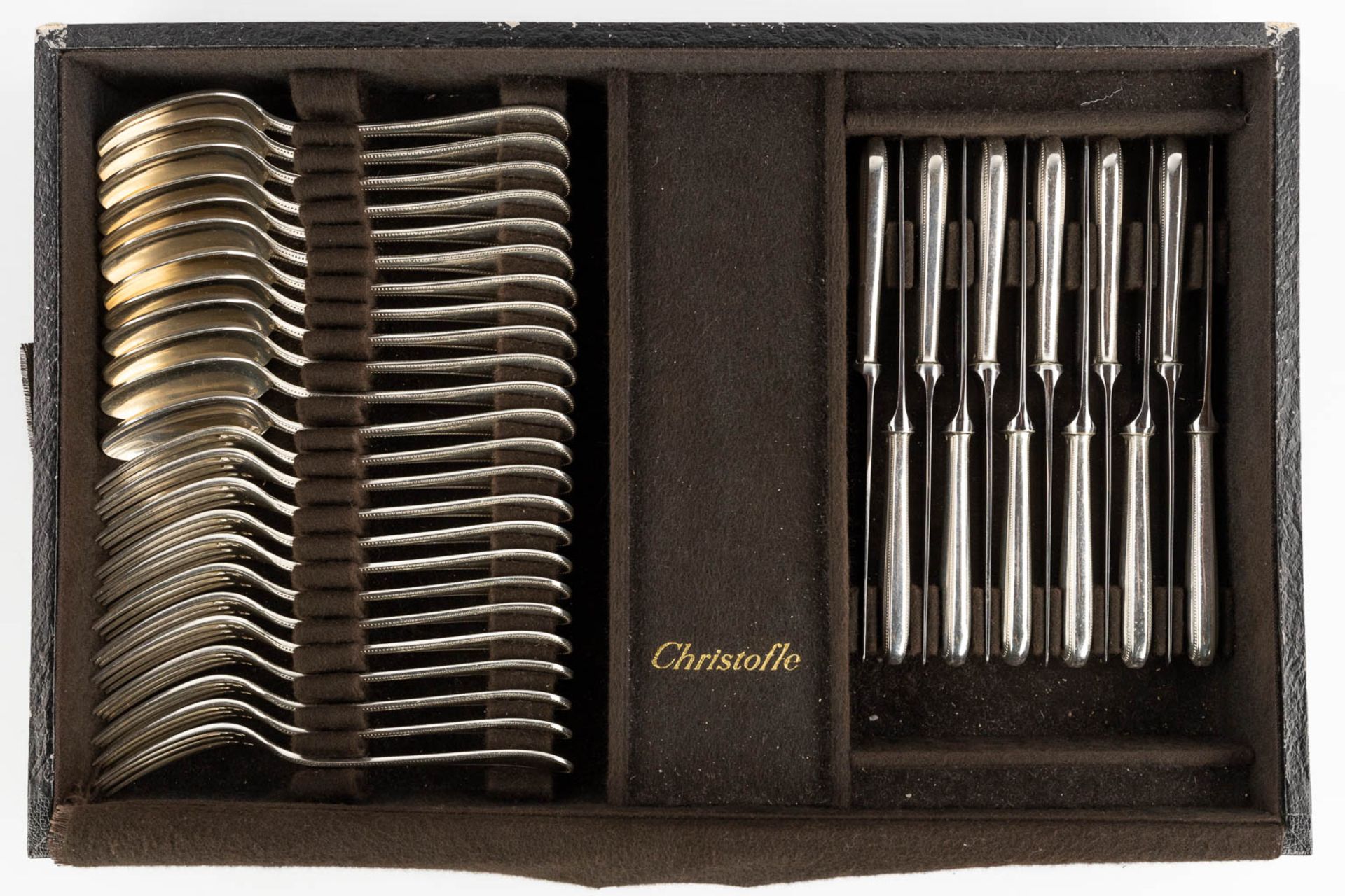 Christofle 'Perles' a large silver-plated cutlery in a storage box. 144 pieces. (D:29 x W:46 x H:33 - Image 18 of 21