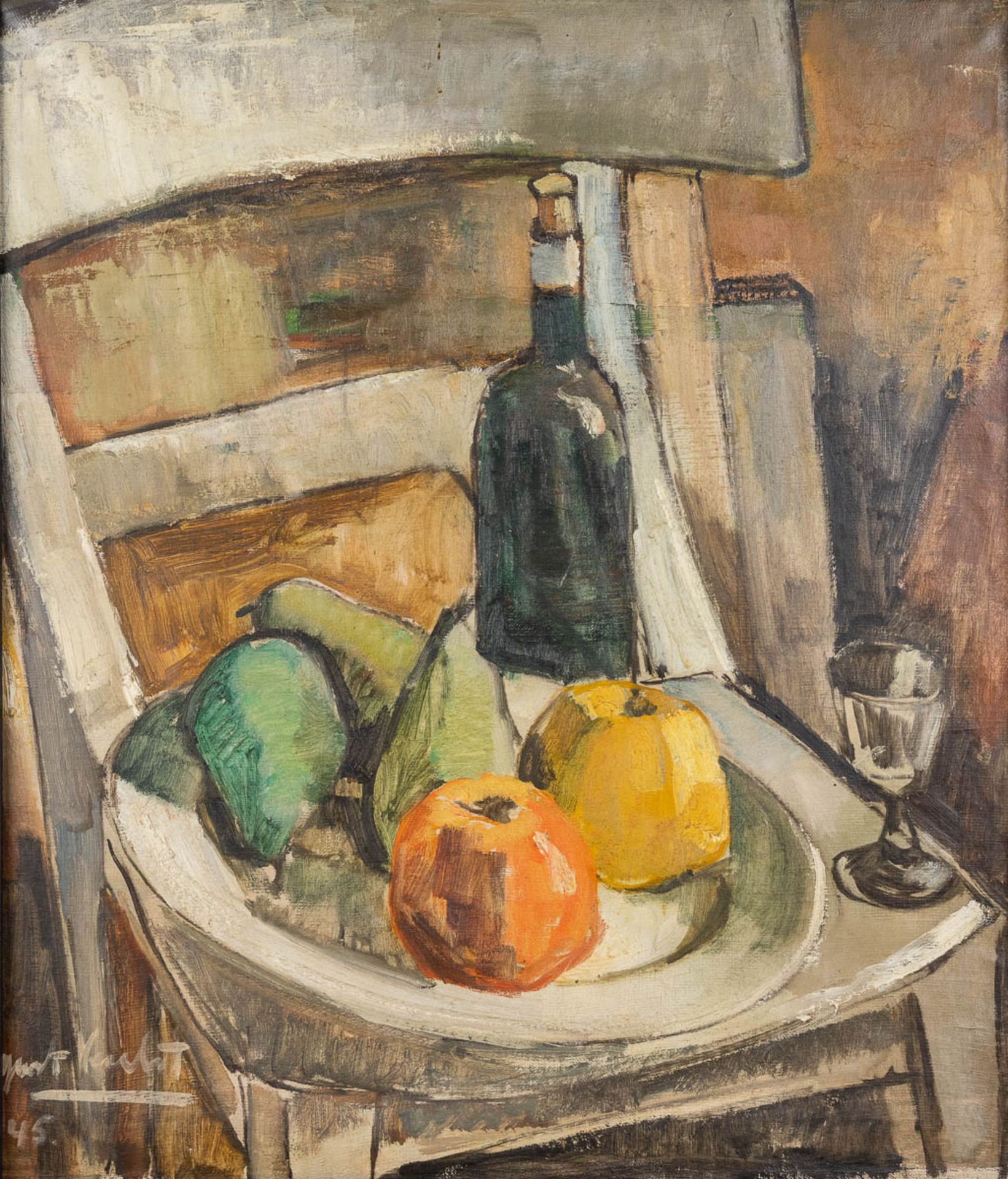 Gust VERHELST (XX) 'Still life on a chair &amp; The Factory' oil on canvas. 1945 (W:61 x H:71 cm) - Image 12 of 16
