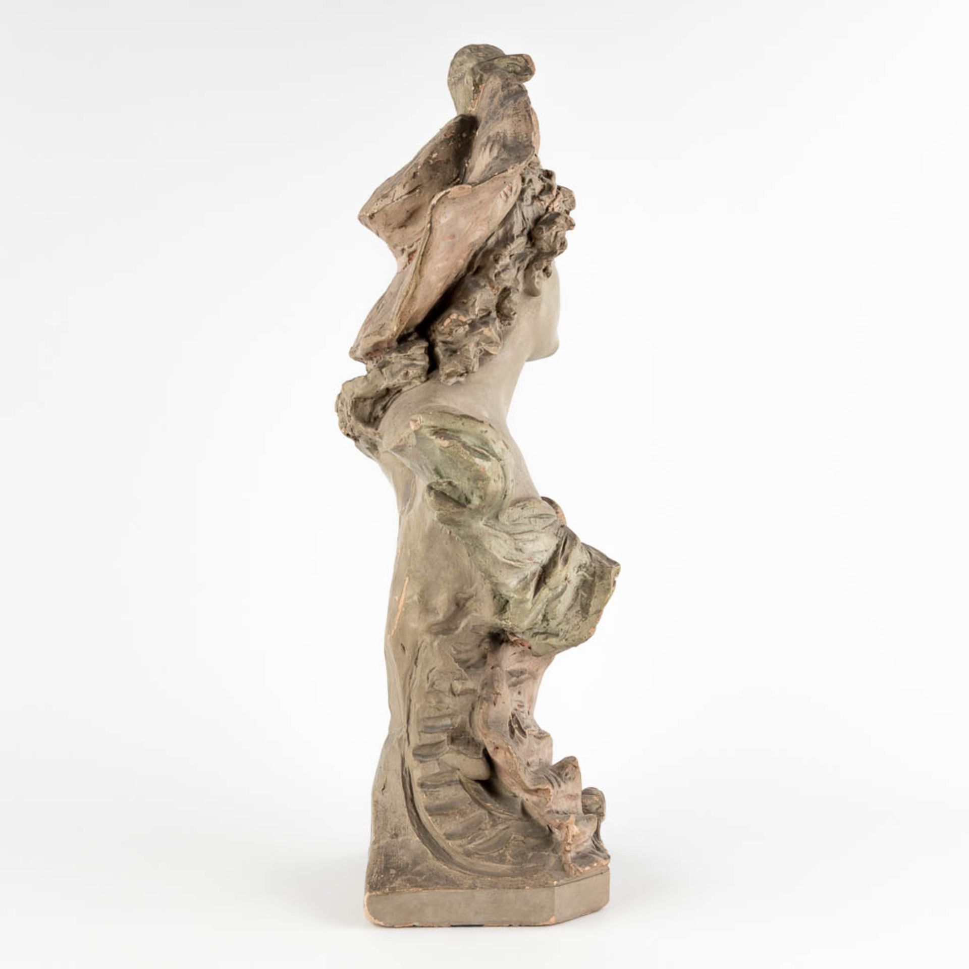 Van Hasselt &amp; Co, 'Bust of a lady' patinated terracotta. Art Nouveau period. (D:19 x W:28 x H:61 - Image 4 of 15