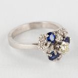 A ring, 18kt white gold with sapphires, appr. 0,67ct and diamonds, appr. 0,48ct. Ring size 56.