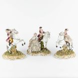 Capodimonte, three groups with horses, 20th C. (W:22 x H:26 cm)