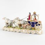 Capodimonte, a 4 horse-drawn carriage, polychrome porcelain. 20th C. (D:16 x W:50 x H:22 cm)