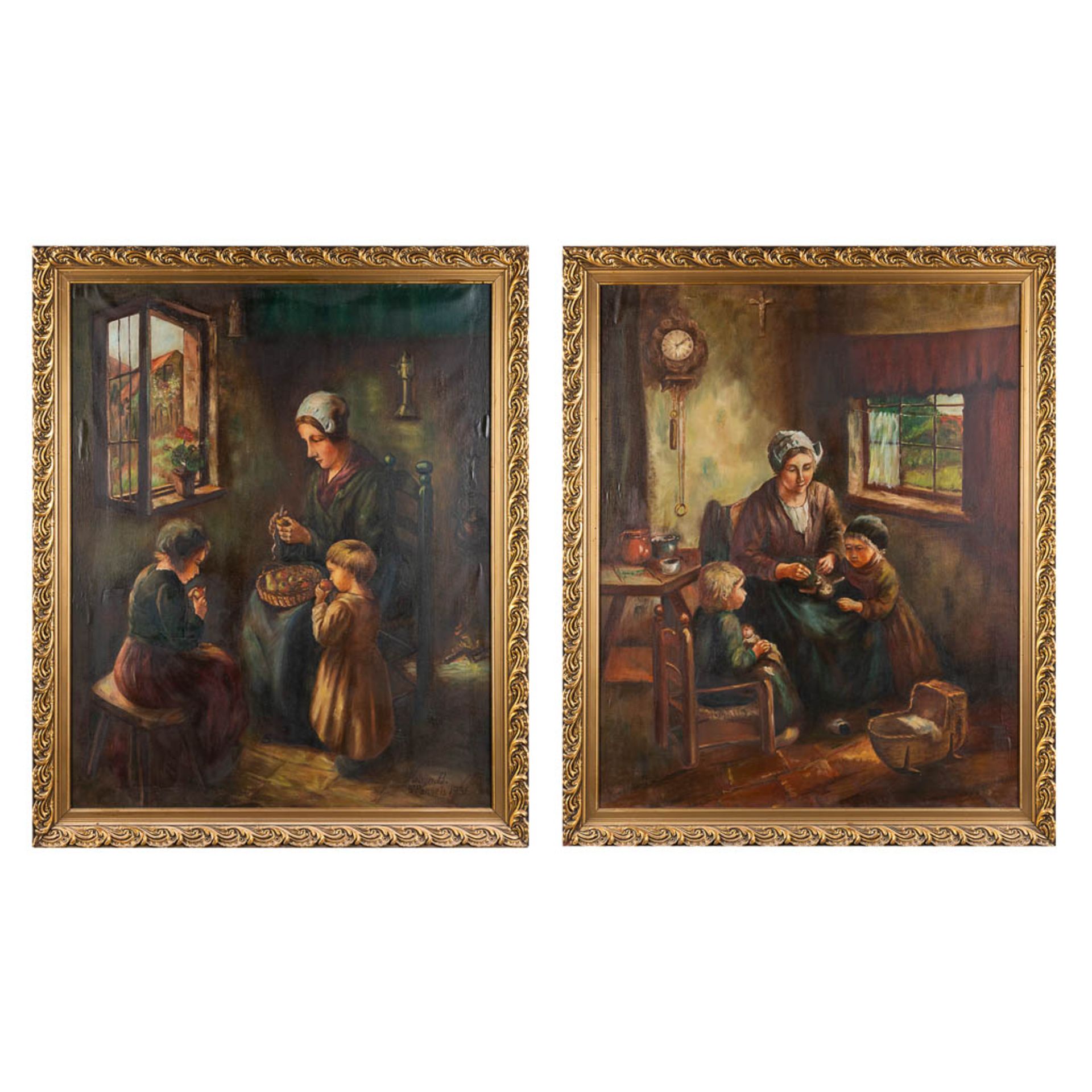 Two pendant paintings with an interior scène. Oil on canvas. 1931. (W:90 x H:113 cm)