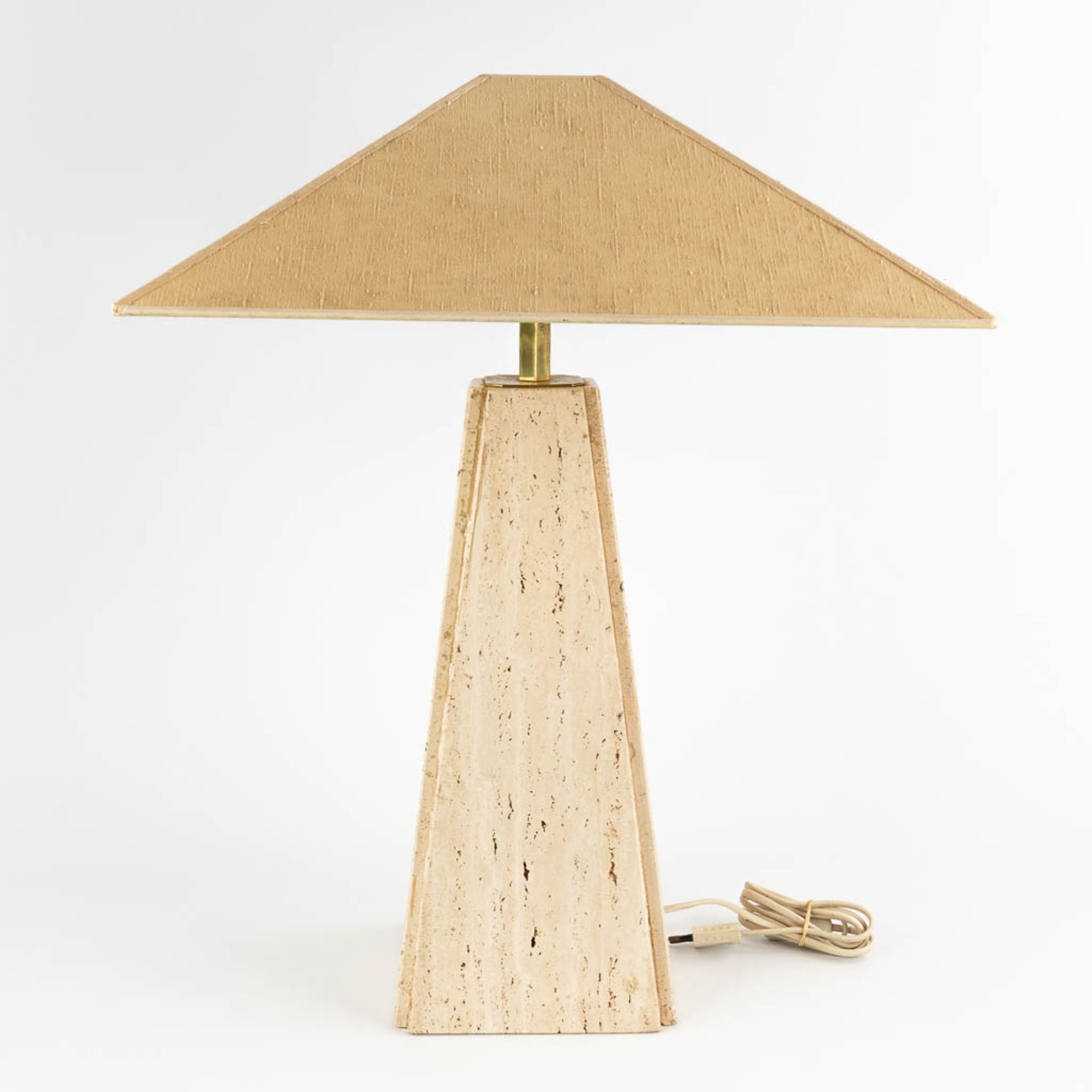 Camille BREESCHE (XX)(attr.) Table lamp, travertine and brass. 20th C. (D:50 x W:50 x H:66 cm) - Image 4 of 11