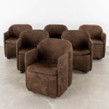 Durlet, a set of 6 brown fabric armchairs. (D:64 x W:64 x H:81 cm)