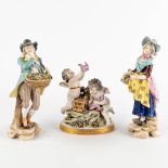 Volkstedt-Rudolstadt &amp; Capodimonte, three polychrome porcelain figurines. (H:24,5 cm)