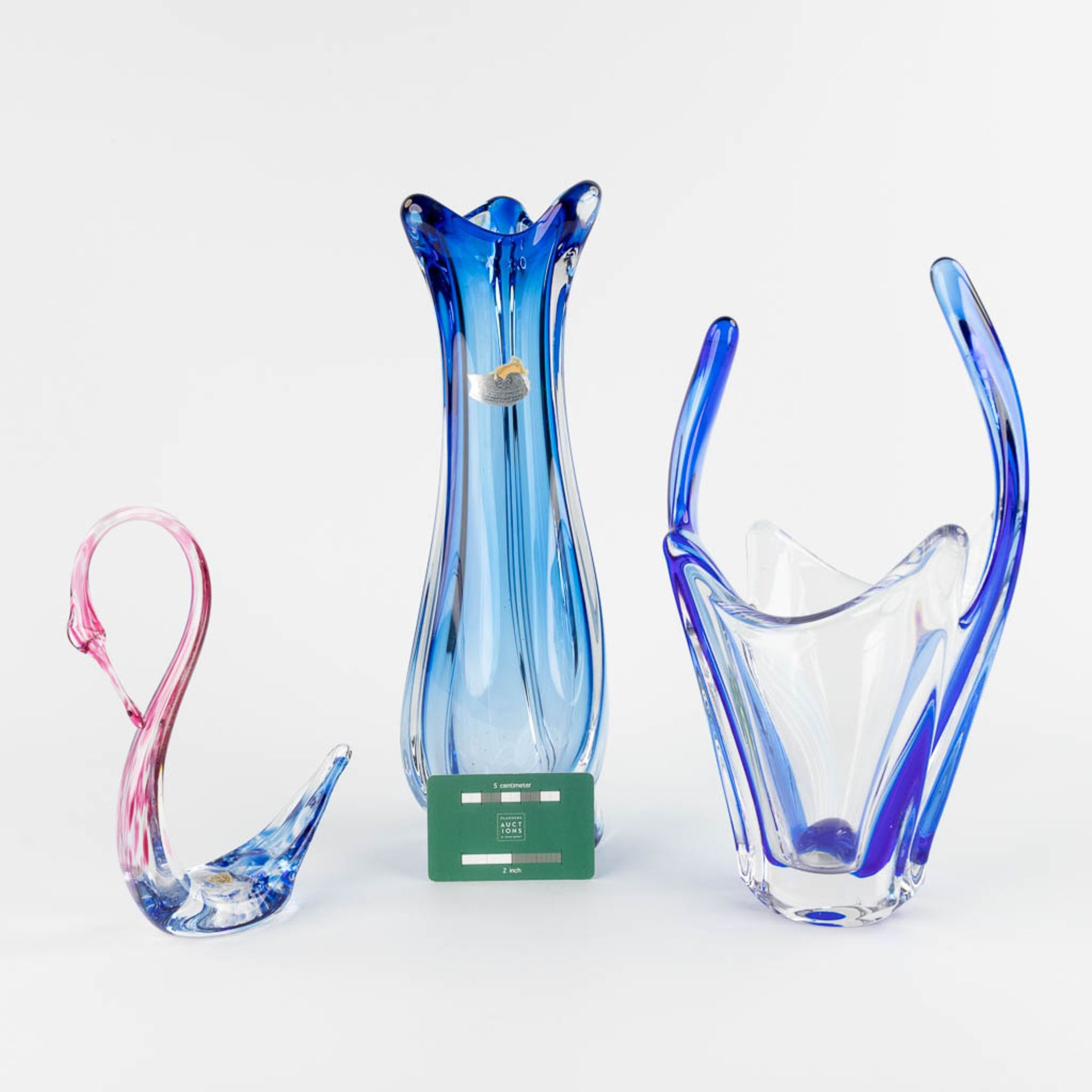 Val Saint Lambert, a vase and a swan, added a vase, probably Murano. (H:35 cm) - Image 2 of 22