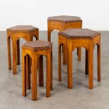 A set of 4 hexagonal side tables, stackable. Circa 1940. (W:52 x H:55 cm)