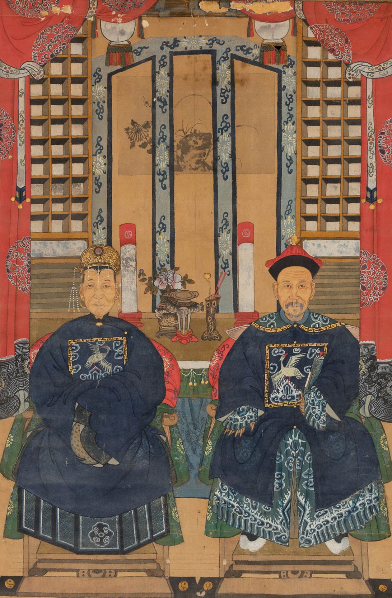 A Chinese painting, Ancestors. 19th C. (W:94 x H:134 cm) - Bild 3 aus 11
