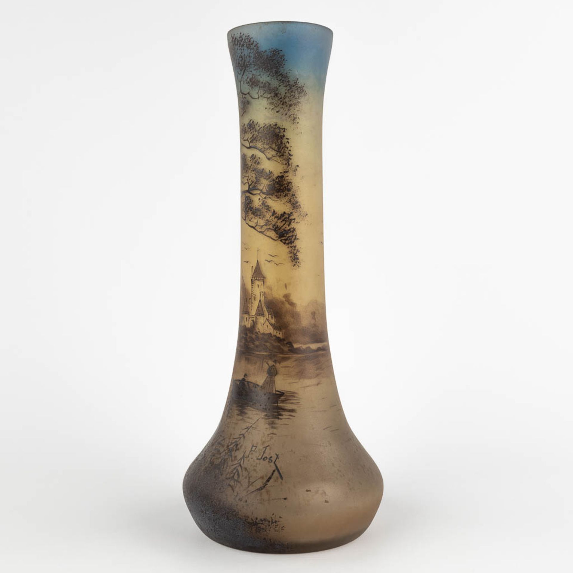 Pierre Jost for Verrerie Dolhain, a hand-painted vase. (H:35 x D:14,5 cm) - Image 6 of 11