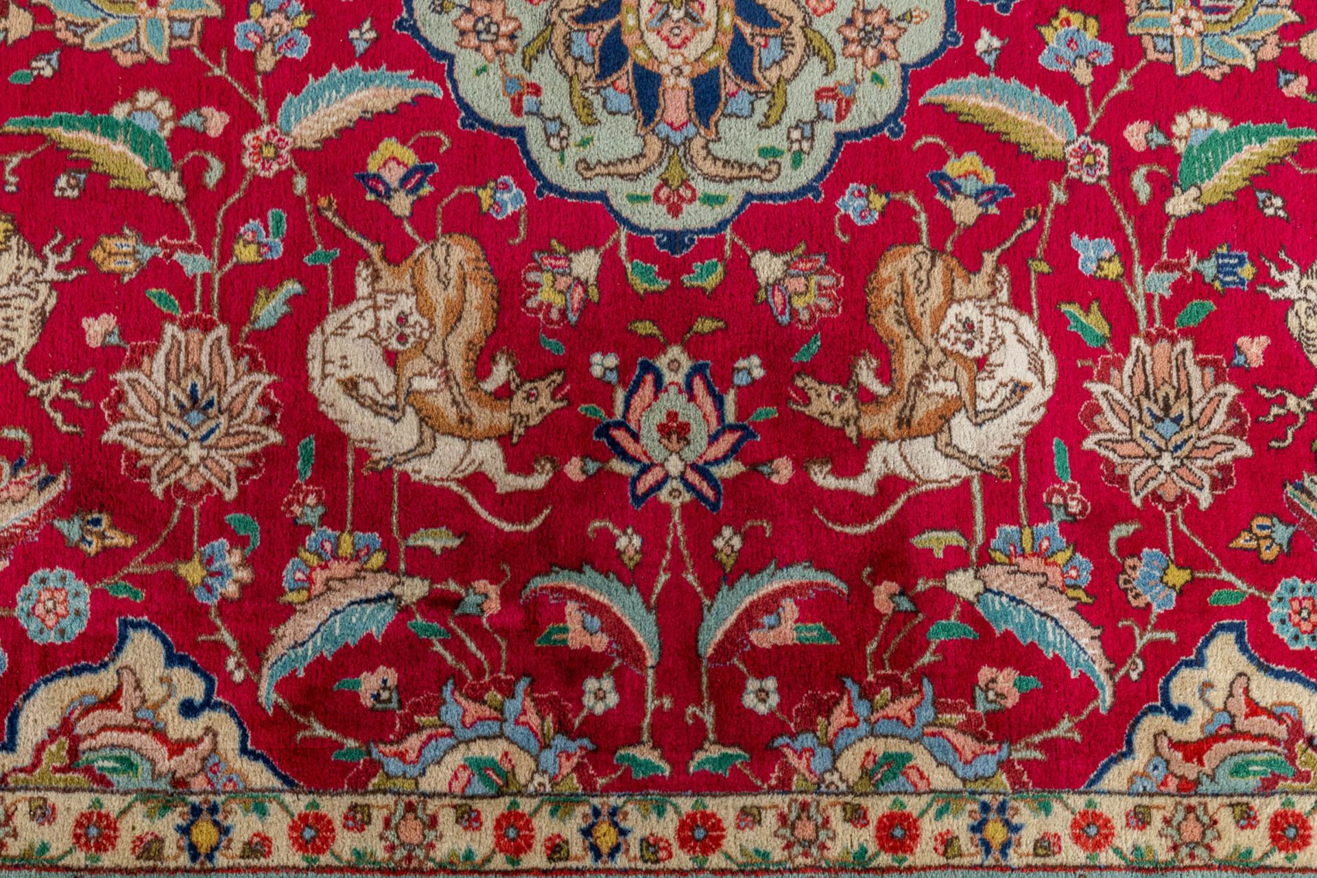An Oriental hand-made carpet, decor of mythological figurines. (D:275 x W:350 cm) - Bild 4 aus 9