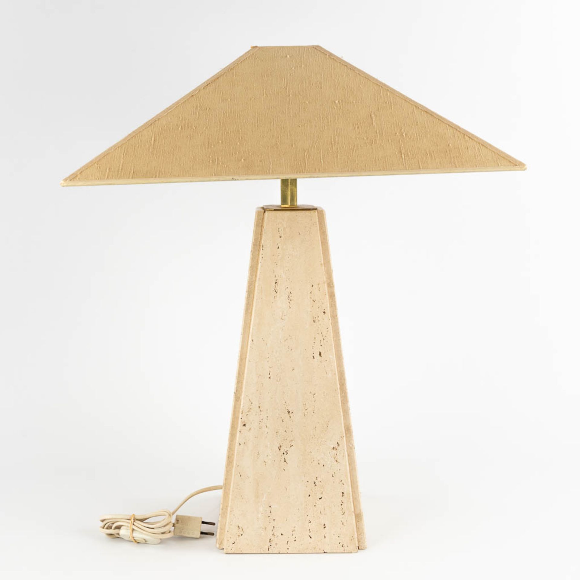 Camille BREESCHE (XX)(attr.) Table lamp, travertine and brass. 20th C. (D:50 x W:50 x H:66 cm) - Image 6 of 11
