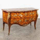 A commode, Louis XV, two drawers with marquetry veneer and mounted with bronze. 18th C. (D:65 x W:14