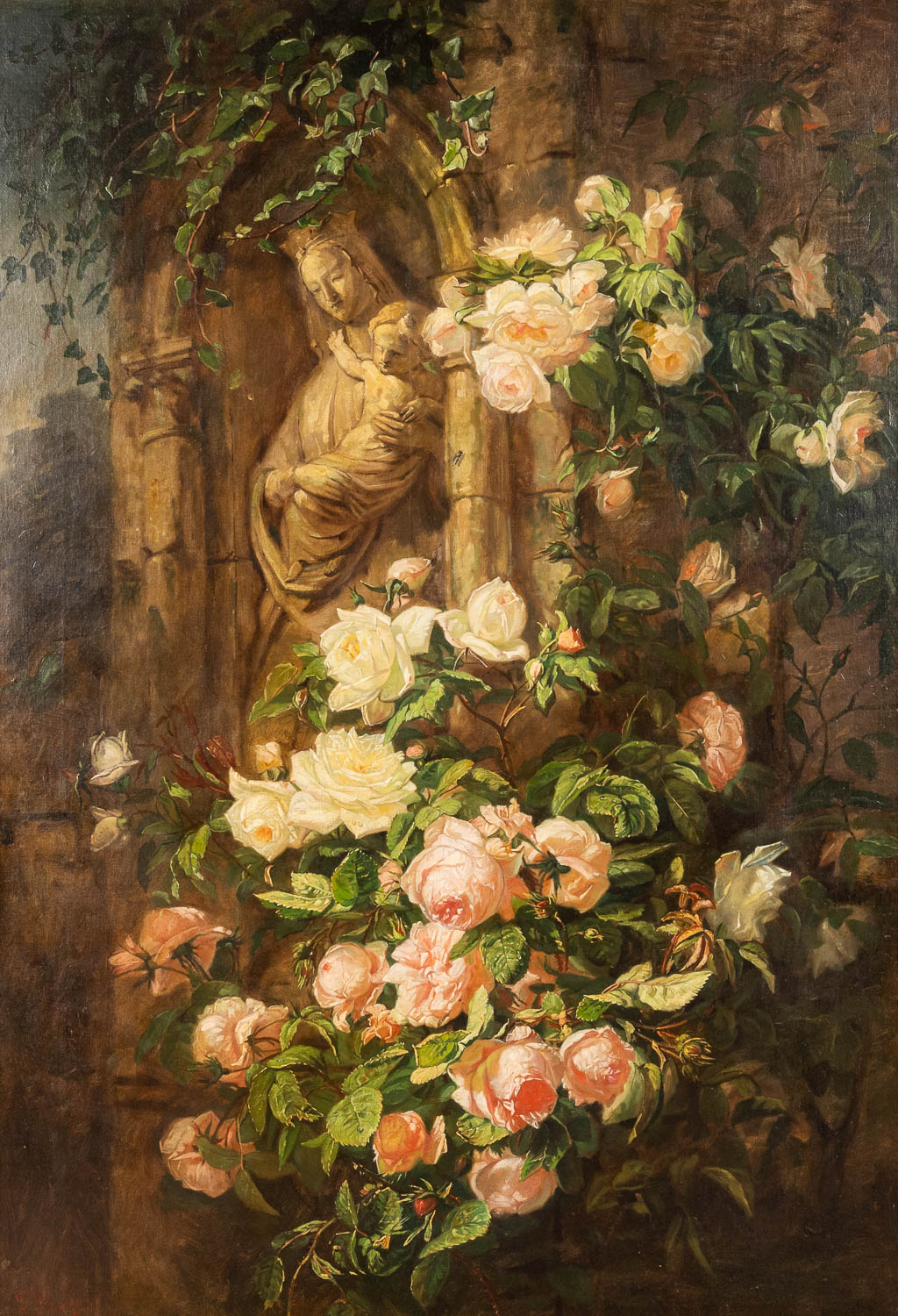 Jean-Baptiste ROBIE (1821-1910) 'Stillife with Madonna and flowers' a fine painting, oil on canvas.